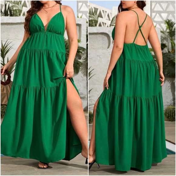 BellanBlue Dresses & Skirts - Plus Criss Cross Back Ruffle Maxi Dress